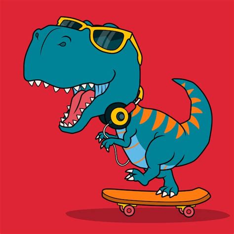 Premium Vector Cool Dinosaur Playing Skateboard