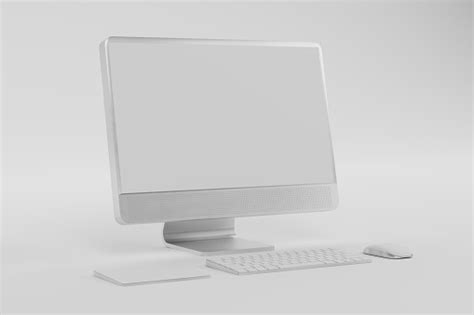 3d Computer Monitor Wireless Mouse Keyboard Float On White Background3d