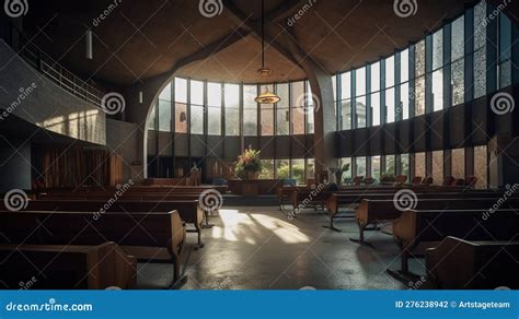 Church Interior Showing Altar, Apse, Stained Glass Windows and Large ...