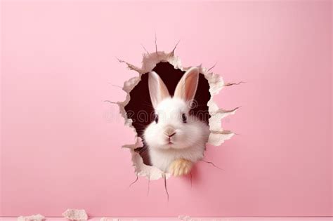 Cute Happy Flaffy White Easter Bunny Peeking Out Stock Image Image Of