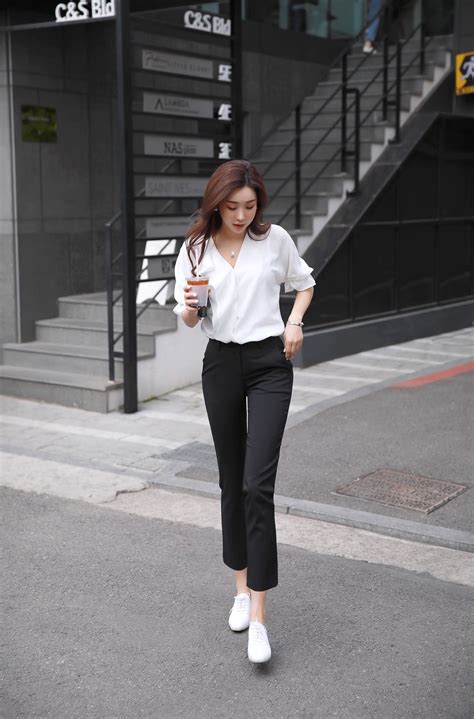 Ruffle Drape Detail V Neck Blouse Korean Casual Outfits Work Outfits