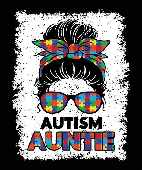 Autism Auntie Messy Bun Autism Awareness Aunt 23129815 Vector Art At