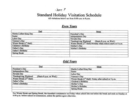 Visitation Schedule Template