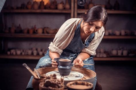 El Alfarero Trabaja En Un Torno De Alfarero Concepto Hecho A Mano