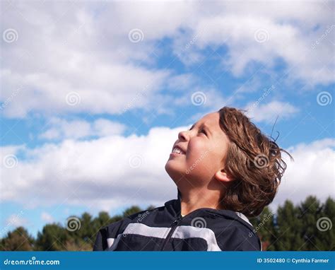 Young Boy Looking Skyward Stock Photo Image Of Hair Windy 3502480