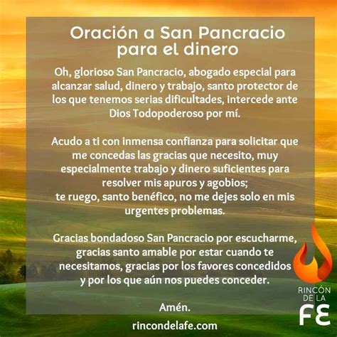 Oración a San Pancracio para el dinero San Pancracio Oraciones