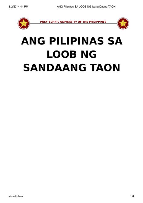 SOLUTION Ang Pilipinas Sa Loob Ng Isang Daang Taon Studypool