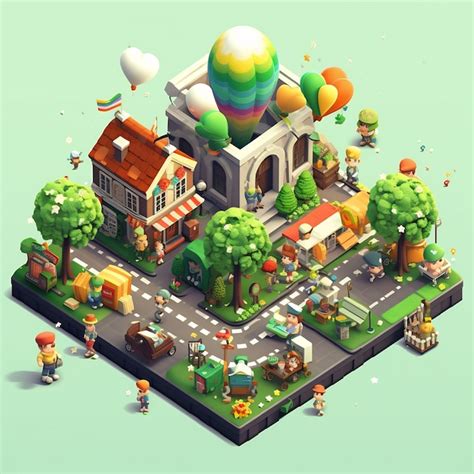 Premium Ai Image A Cartoon Of A City With A Building And Trees