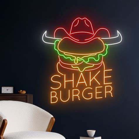 Handmadetneonsign Shake Burger Neon Sign Cowboy Hat Longhorn Burger