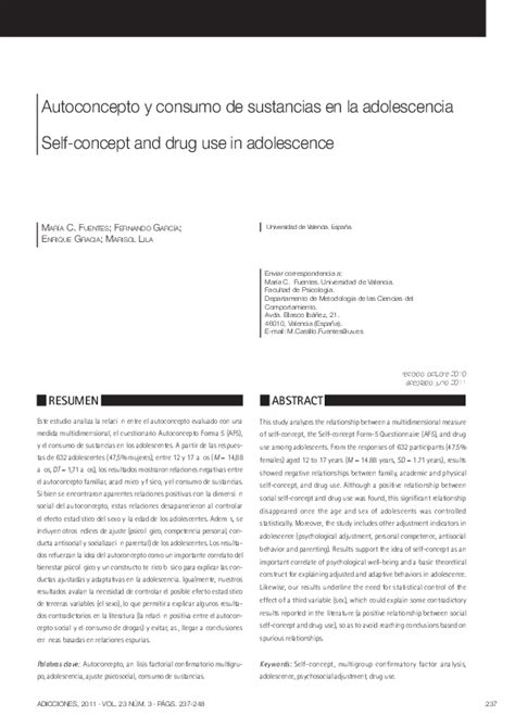 Pdf Autoconcepto Y Consumo De Sustancias En La Adolescencia Self Concept And Drug Use In