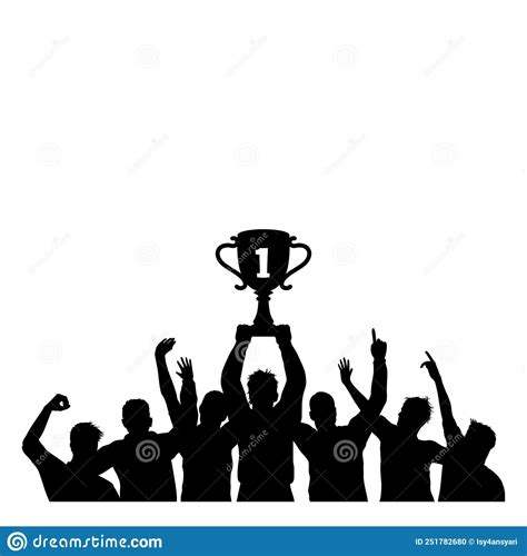 Champion Trophy Peoples Celebrate Silhouette Stock Vector