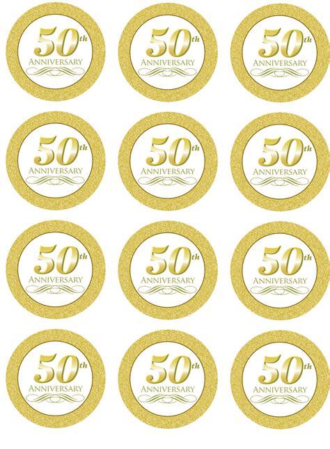 50th Anniversary Edible Image Cupcake Toppers By Shorecakesupply On Etsy 50th Golden