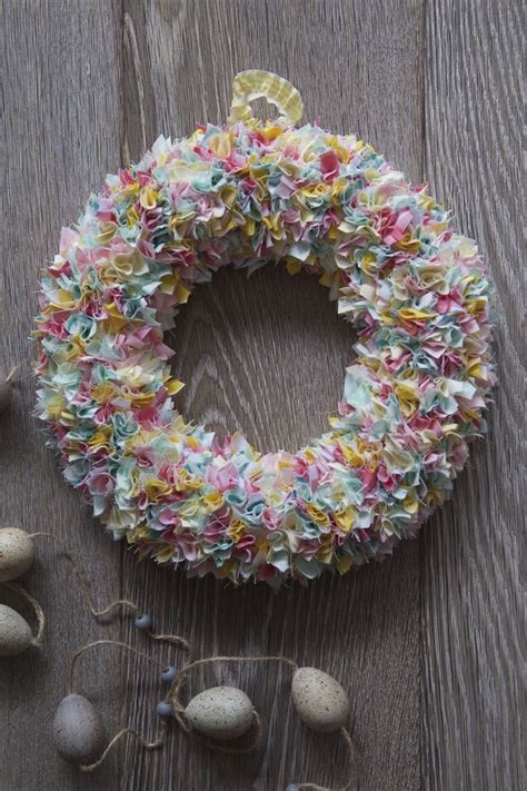 Fabric Wreath Craft A Simple Spring Project Using Fabric Scraps In 2022 Wreath Crafts