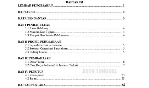 Cara Membuat Daftar Isi Dengan Titik Titik Untuk Laporan Prakerin