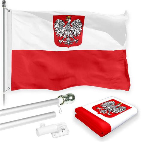 G128 Combo 6ft Silver Flagpole 3x5 Ft Poland Ensign Printed 150D