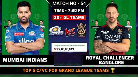 Mi Vs Rcb Ipl Dream11 Prediction Mi Vs Rcb Dream11 Team Rcb Vs Mi Dream11 Mi Vs Rcb Ipl