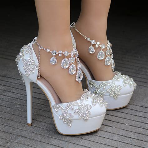 Bling Bridal Crystal Wedding Shoes Ankle Strap Bridal Heels Bling