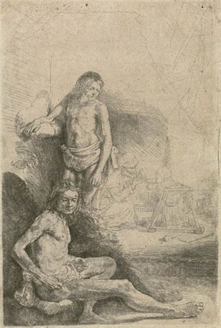 Nude Man Seated And Another Standing With A Woman And A Baby By Rembrandt Van Rijn On Artnet