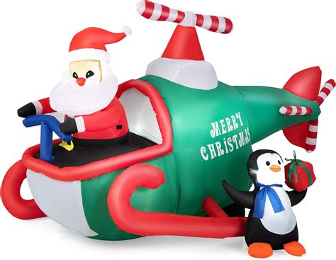 Dreamade 6 5 Ft Inflatable Santa Claus Flying Helicopter