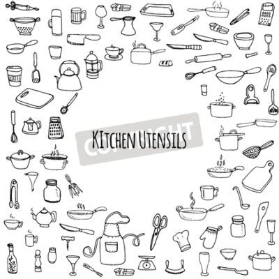 Hand Drawn Doodle Kitchen Utensils Set Vector Illustration Sketchy