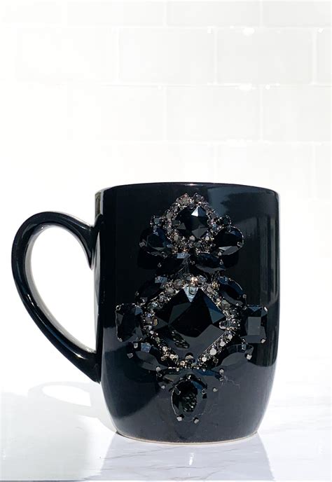 Black Crystal Rhinestones 14oz White Or 12oz Black Glam Mug Etsy