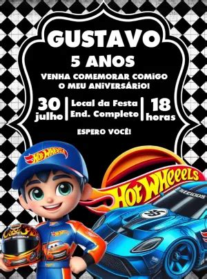 Convite Aniversário Hot Wheels Edite grátis nosso editor online