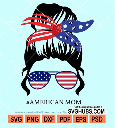 American Mom Skull Svg 4th Of July Skull Svg Messy Bun Svg Patriotic