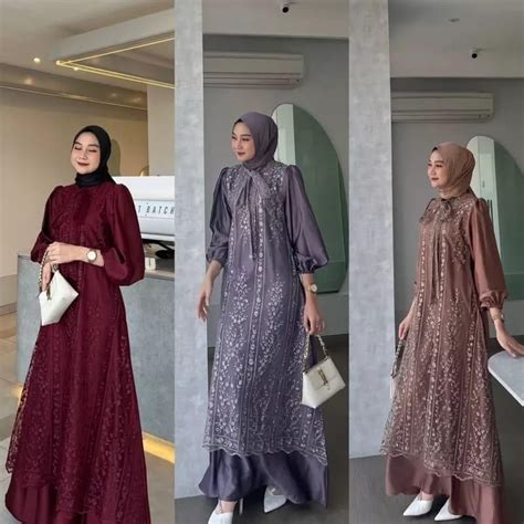 Jual Sienna Dress Inner Silk Mix Outer Brukat Dress Pesta Kondangan