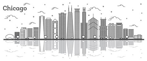 Outline Chicago Illinois City Skyline With Modern Buildings And