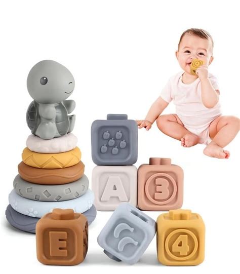 Baby Toys 6-12 Months, Teething Toys for Baby, 3 in 1 Stacking Building ...