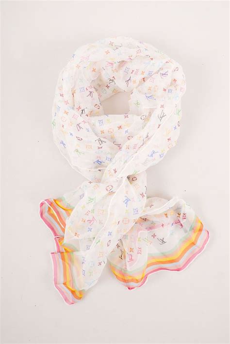 Louis Vuitton White/Multicolor Monogram Sheer Silk Scarf | Silk scarf ...