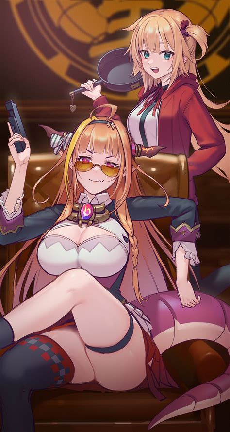 Safebooru 2girls Absurdres Akai Haato Alternate Hairstyle Blonde Hair