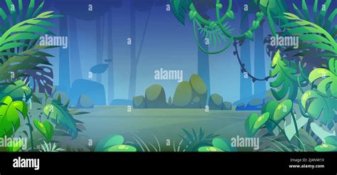 Jungle Or Rainforest Landscape Tropical Forest Cartoon Background 2d