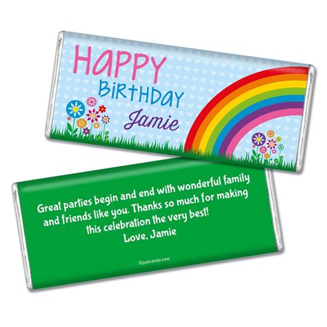 Birthday Personalized Chocolate Bar Rainbow Flowers And Hearts