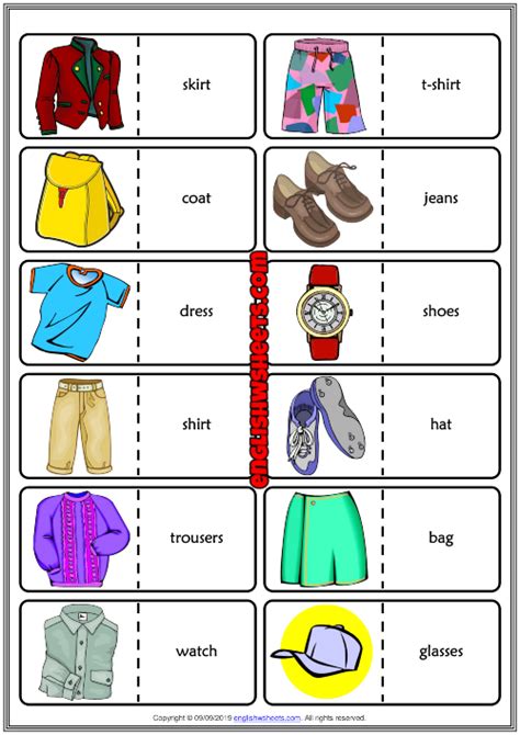 Clothes And Accessories Esl Printable Dominoes Game