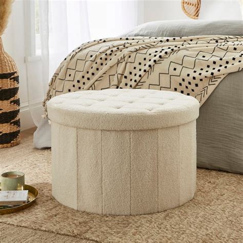 Large Boucle Round Ottoman Dunelm