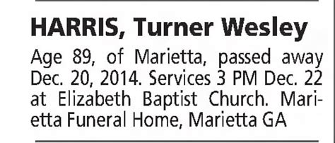 Obituary For Turner Wesley Harris Aged 89 ™