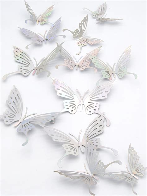 1 Pack Of 12 Butterflies 3d Hollow Butterfly Decal Removable Art Wall Sticker Mural Room Decor