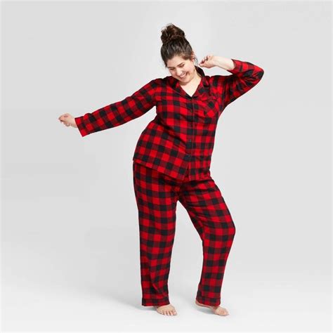 Womens Plaid Plus Size Holiday Buffalo Check Flannel Pajama Set