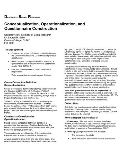 Conceptualization Operationalization And Questionnaire