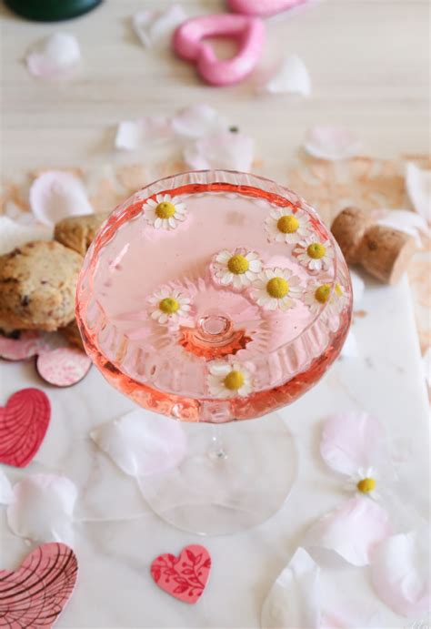 Easy Valentines Day Drink Flowers And Champagne Cocktail