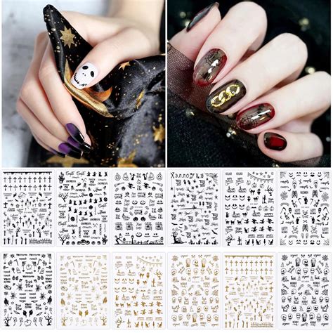 Amazon EBANKU 12 Sheets Halloween Nail Stickers Black Gold 3D