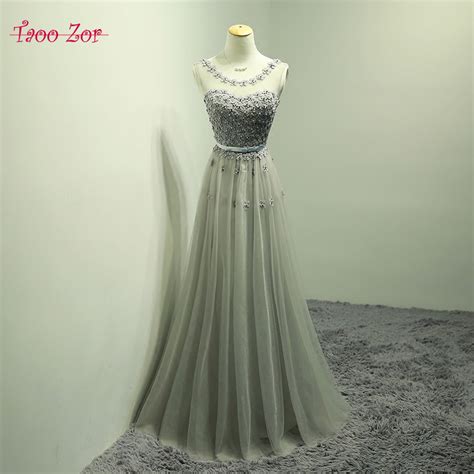 Taoozor Sexy Scoop Neck Long Prom Dresses 2018 New Tulle Pearls