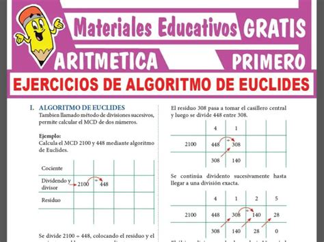 Ejercicios De Algoritmo De Euclides Para Primer Grado De Secundaria