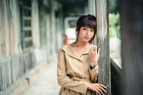 4K Asian Bokeh Pose Cloak Hands Brown Haired Glance HD