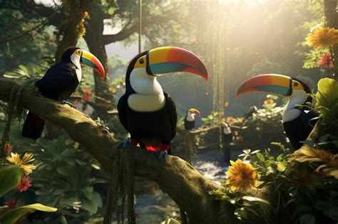 Premium Photo Bigbeaked Toucans In Trees