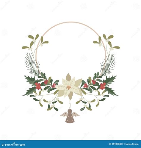 Christmas Wreath With White Poinsettia Vector Stock Illustration