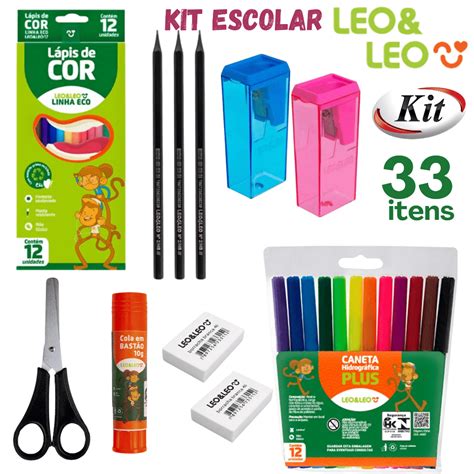 Kit Escolar Infantil Leo Leo Kit 33 Itens Para Colorir E Escrever