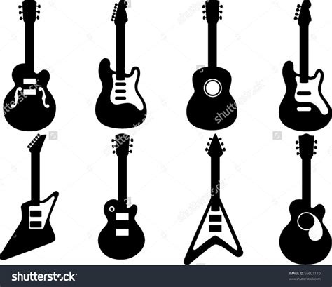 Silhouettes de guitarra vector vector de stock libre de regalías