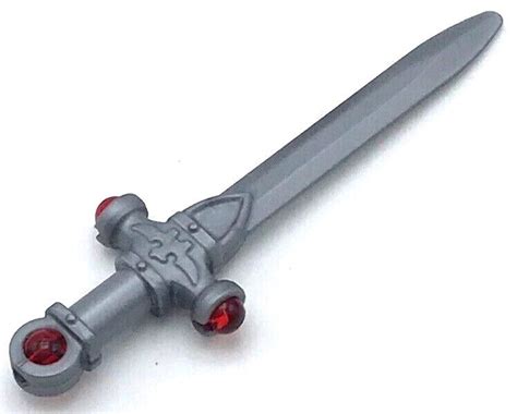 Lego New Flat Silver Minifigure Weapon Sword Ornate Trans-Red Jewels ...